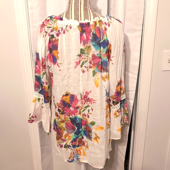 Spense Women's Bohemian Floral Tunic Top Tropical Flowy Bell Sleeves Size Large - Picture 6 of 9